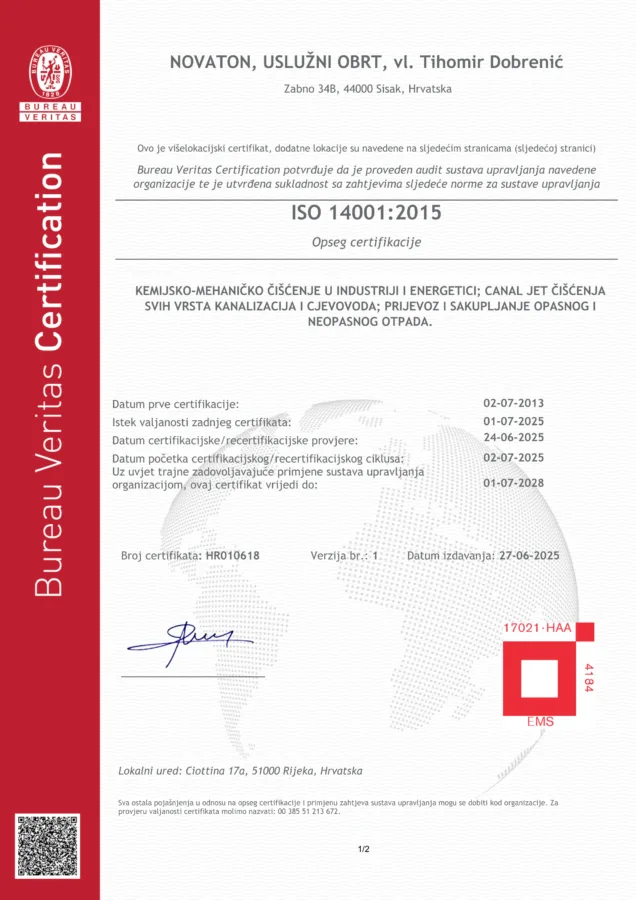 E certificate ISO 14001 HRV