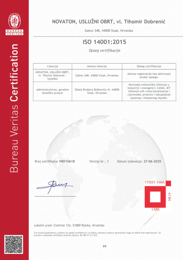 E certificate ISO 14001 HRV